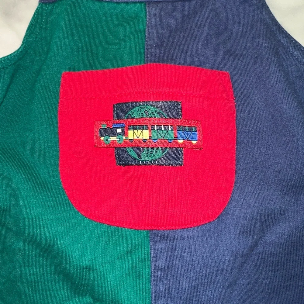 Vintage Gymboree Green and Blue Kids Overalls with Red Accents - Picture 2 of 6